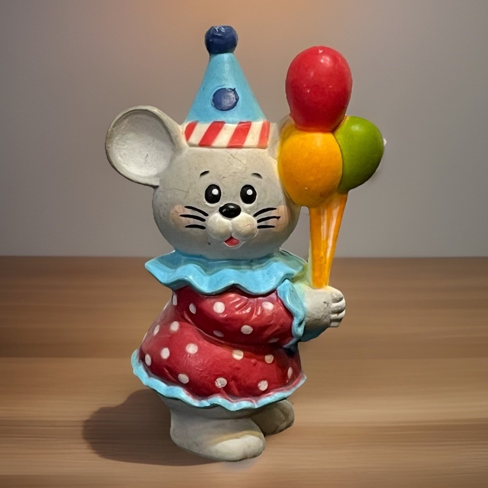 Enesco 1984 Clown Mouse Balloons Figurine Cake Topper Birthday Party Hong Kong